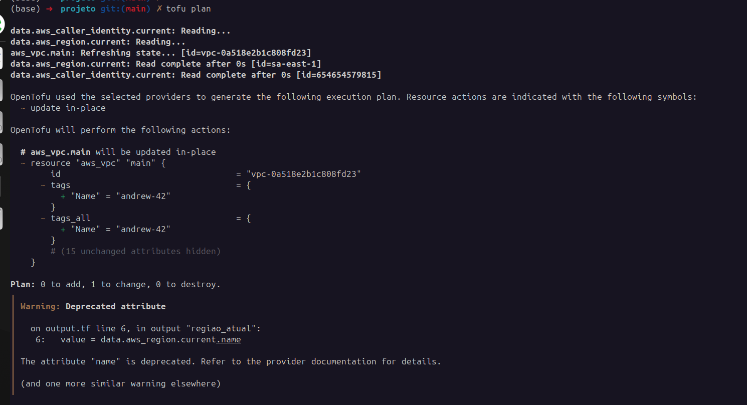 Plano no terminal mostrando a criação da VPC