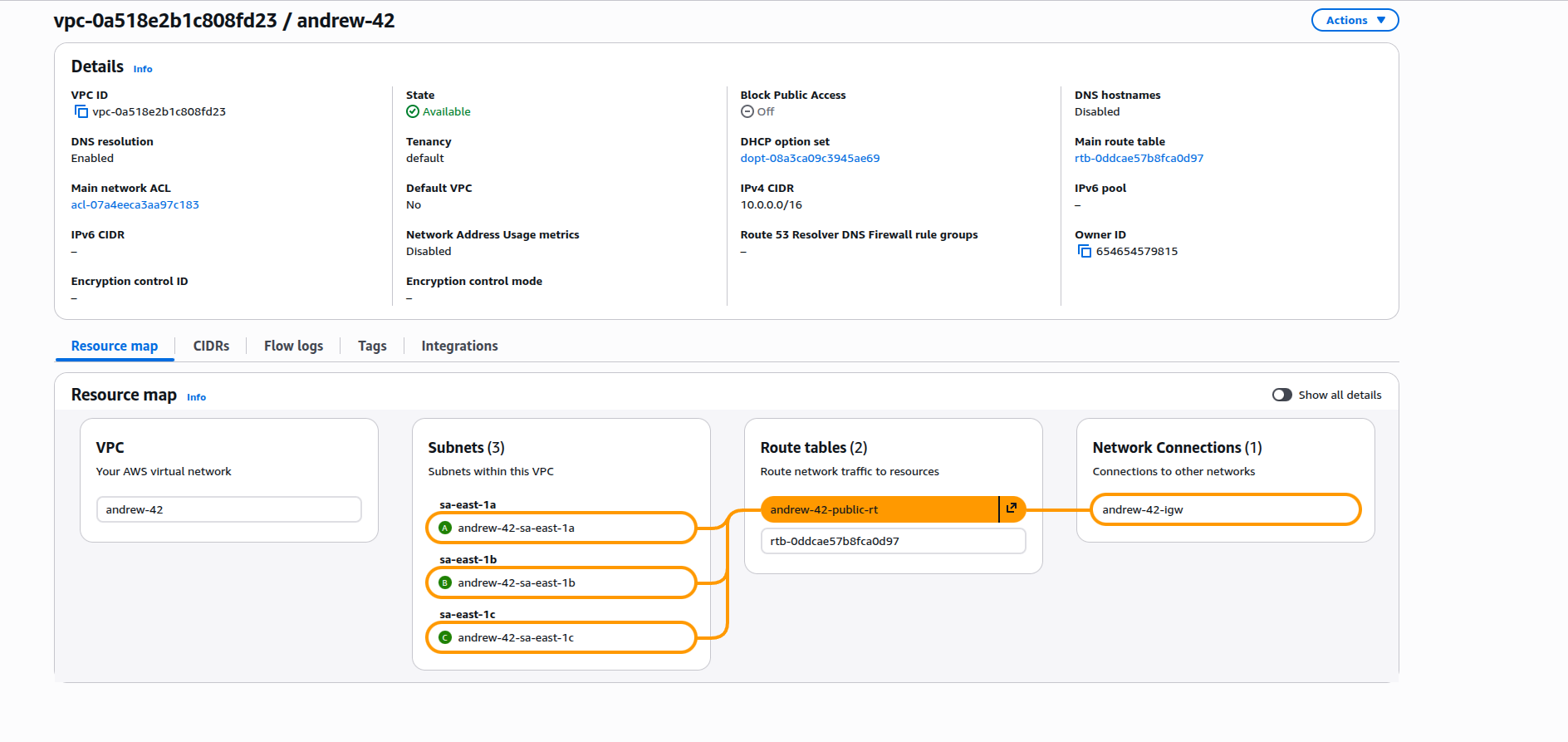 VPC com Internet Gateway no painel da AWS
